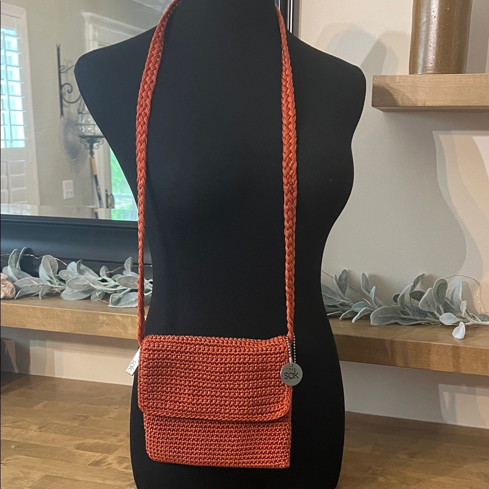 The Sak Orange Crochet Crossbody Mini-Bag 6” x 7” NWOT